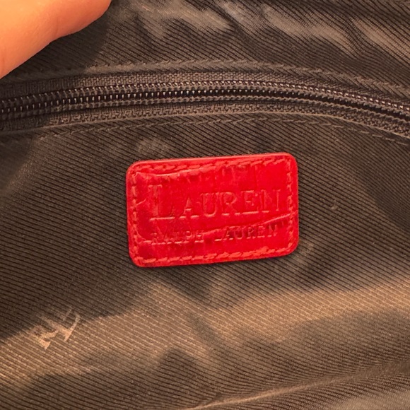 Lauren Ralph Lauren Red Croc-Embossed Shoulder Bag - Picture 3 of 8